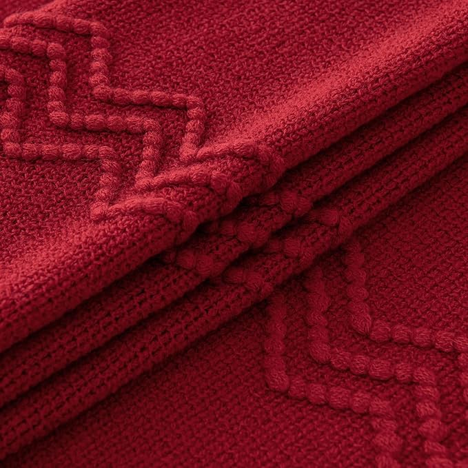 MIULEE Burgundy Red Knitted Throw Blanket for Couch Boho Textured Cozy Woven Blanket with Tassels for Sofa Chair Bed Living Room Acrylic Wave Pattern 60"x80"-Ruum Studio Home