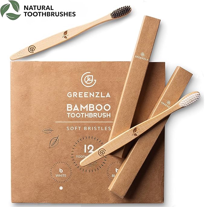 Greenzla Bamboo Toothbrushes for Adults – 12 Pack Wooden Toothbrush Set with Charcoal-Infused Soft Bristles, Natural Oral Care for Daily Use-Ruum Studio Home