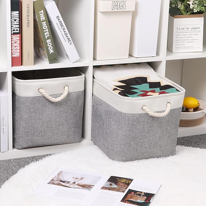 Bidtakay Storage Baskets for Organizing Large Storage Bins for Shelves 2 Pack 16x12 in Fabric Baskets for Blanket Nursery Toy Storage Collapsible Organizer Bins Closet Organizers Storage-Grey&White-Ruum Studio Home