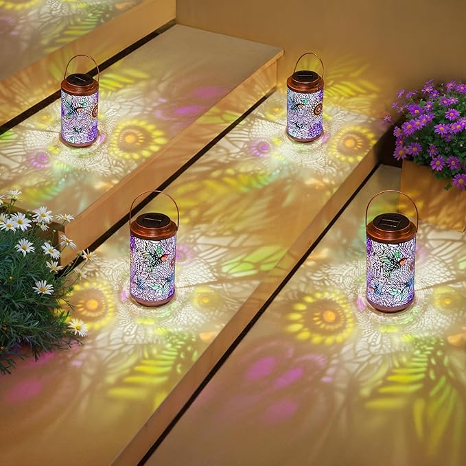2Pack Solar Lanterns Outdoor Waterproof Hummingbird Colorful Garden Gifts for Mom, Multicolor Solar Lights Lantern for Backyard Garden, Pathway, Outside, Mothers' Day Gifts for Grandma Women-Ruum Studio Home