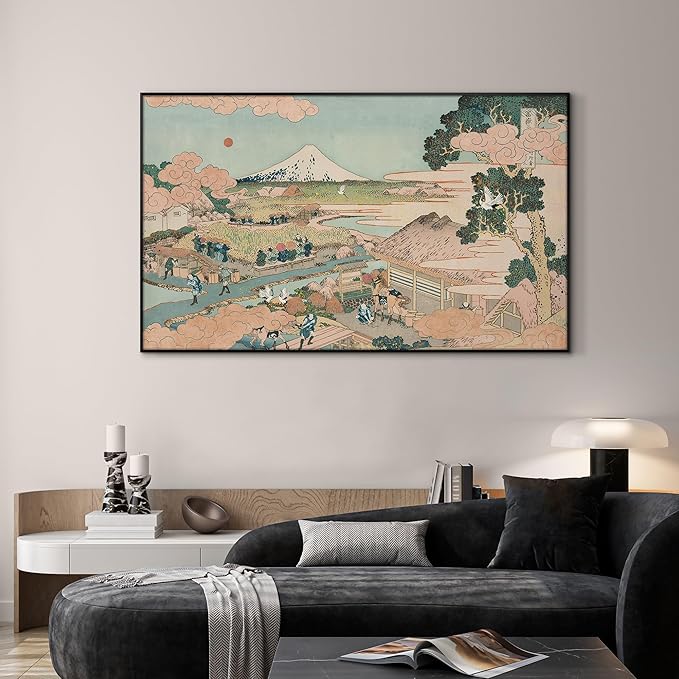 SIGNWIN 30"x60" Extra Large Framed Wall Art Japanese Ukiyo-e Landscape, Timeless Mt. Fuji Scene for Zen-Inspired or Asian-Style Interiors for Home Living Room Bedroom Decor (Frame Assembly Required)-Ruum Studio Home