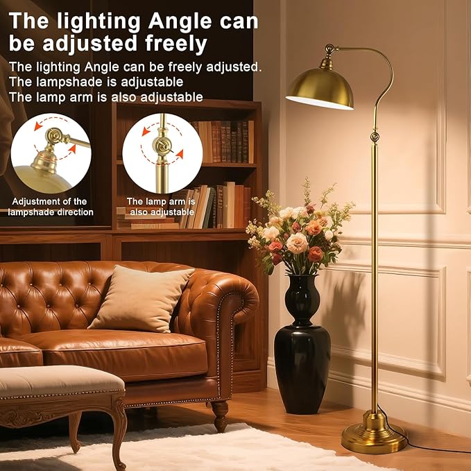 Bright LED Gold Reading Floor Lamp with Remote Control and Bluetooth Dimming,Living Room Bedroom Bedside Office Study Library Adjustable Standing Tall Lights, Unique Modern Brass Home Decor Essentials-Ruum Studio Home