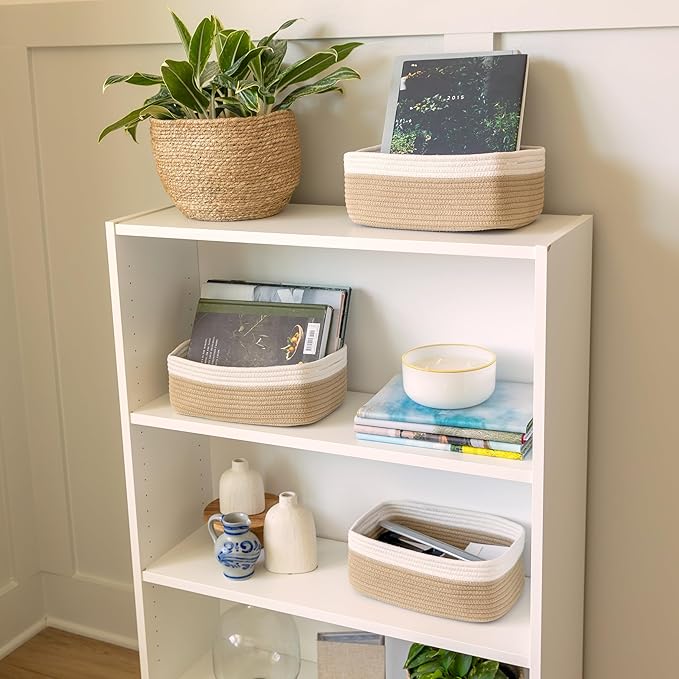 NaturalCozy 11.8"x8"x4.5” Storage Baskets for Shelves 3 Pack | Cotton Rope Woven Small Baskets for Organizing | Small Storage Bins for Nursery, Bathroom, Closet, Cube Shelf, Decorative, Gift Basket-Ruum Studio Home