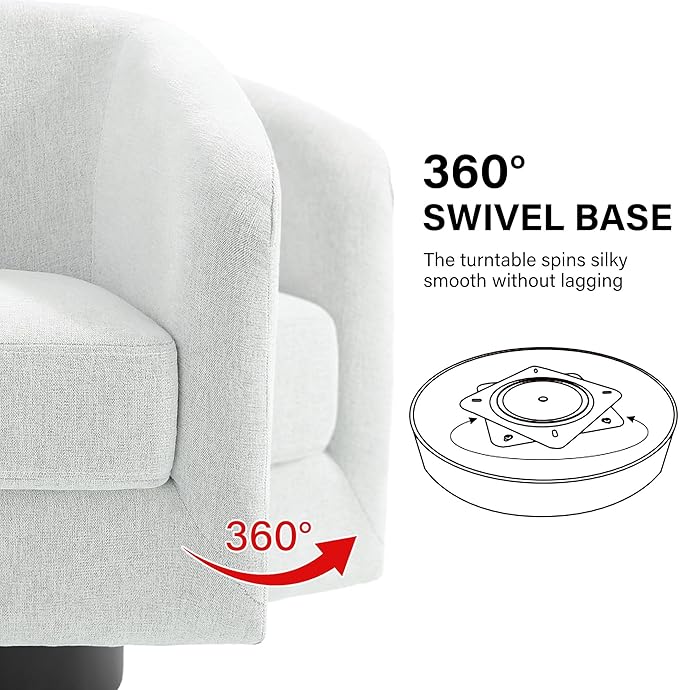 Swivel Barrel Accent Chair, Modern Round Chenille Fabric Arm Chair for Living Room, Bedroom, Comfy Club Reading Chairs for Adults（Chenille Fabric, Beige, Set of 1-Ruum Studio Home