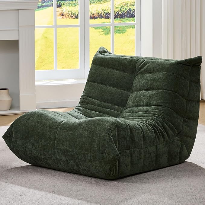 Bean Bag Chairs for Adults Giant Bean Bag Chair Memory Foam BeanBag Chair Big Bean Bag Sofa with Filler Faux Fur Fireside Beanbags Lazy Sofa for Living Room Bedroom Dorm Office (Green Chenille)-Ruum Studio Home