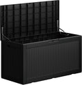 100 Gallon Double-Wall Resin Deck Box - Lockable Waterproof Outdoor Storage Box, 1000lbs Capacity & Doubles as Seating for Patio Furniture - Garden Tools, Pool Accessories (Black)-Ruum Studio Home
