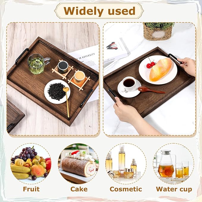 2 Pcs Rustic Wooden Serving Trays with Handle Decorative Nested Vintage Wood Serving Tray Stylish Farmhouse Decor Servings Platters for Eating, Breakfast(Large 15.8x11.8x1.2 in, Small 13.4x9.4x1.2 in)-Ruum Studio Home