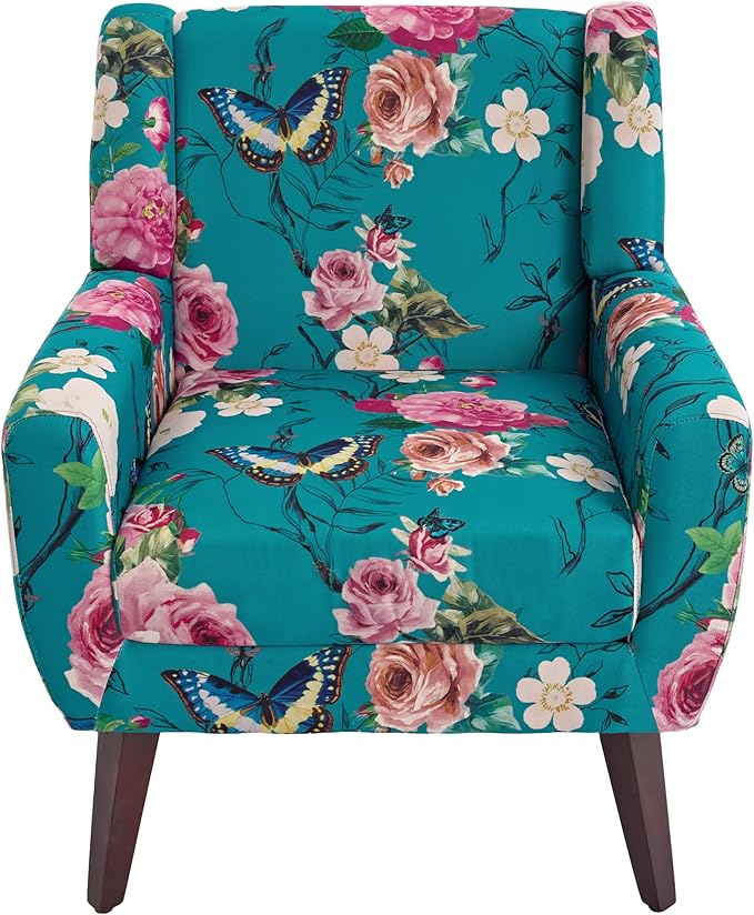 UIXE Floral Accent Chair, Modern Upholstered Armchair in Fabric for Living Room, Comfy Club Arm Chairs Single Sofa Button Tufted Bedroom Reading Seat - Pattern Blue, Set of 1-Ruum Studio Home