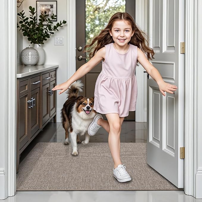 LUMI Ultra Thin Door Mat for Entryway,36"x56" Low Profile Non Slip Rubber Backing Indoor Doormat, Easy Clean Welcome Entrance Mat for Inside House, Patio, Beige-Ruum Studio Home