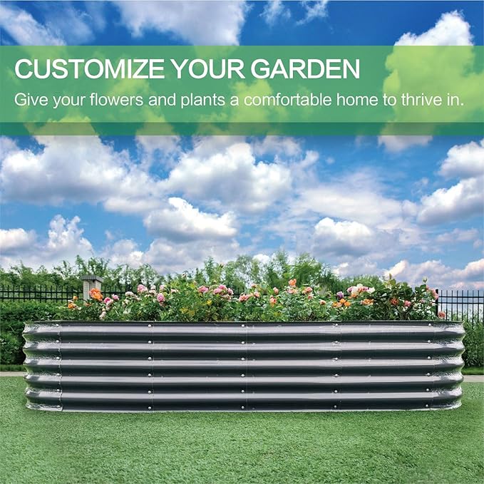 Gardmax Galvanized Raised Garden Bed, Lightweight Planter Boxes Outdoor with Easy Assembly, Large Garden Bed for Vegetables, Fruits, Flower Dark Grey 8FT-Ruum Studio Home