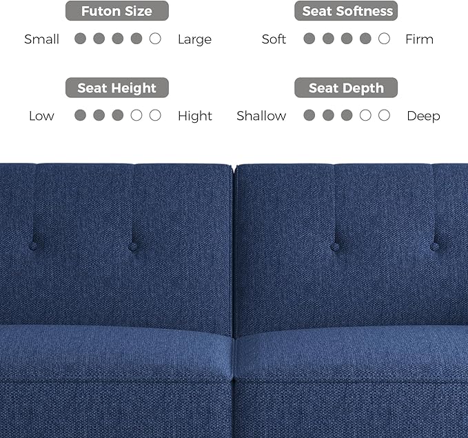 89” Futon Sofa Bed, Linen Comfy Futon Couch Bed with 2 Square Pillows, Convertible Sleeper Sofa with Adjustable Backrest& Armrests, Modern Loveseat Sleeper for Living Room, Bedroom, Blue-Ruum Studio Home