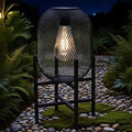 Solar Mesh Lantern Outdoor – 13.8" Tall Black Metal Patio Light with Edison Glass Bulb, Solar Powered Warm Glow LED, Waterproof IP65 for Garden, Porch, Deck, Tabletop Decor-Ruum Studio Home