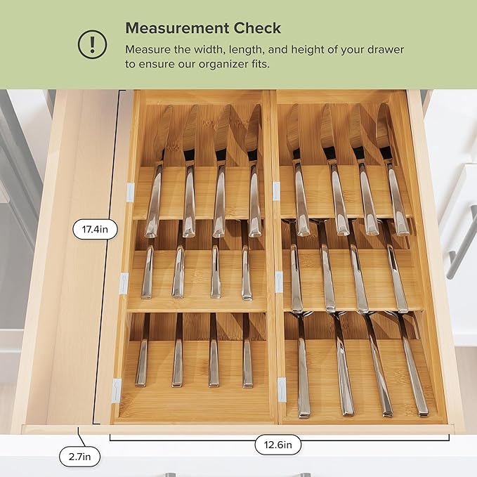 Premium Cutlery, Flatware, and Silverware Drawer Organizer – Slanted 3-Compartment Design with Labeled Slots, Non-Slip Feet, 100% Sustainable Bamboo, 2 Pack-Ruum Studio Home
