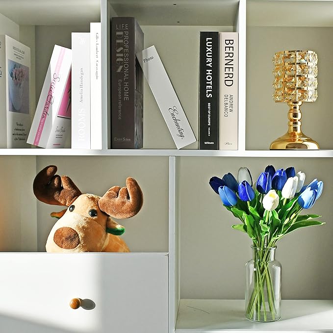 Mandy's Artificial Tulips 20 Stems Shades of Blue PU Faux Flowers for Wedding Home Decor 13.5 Inch-Ruum Studio Home