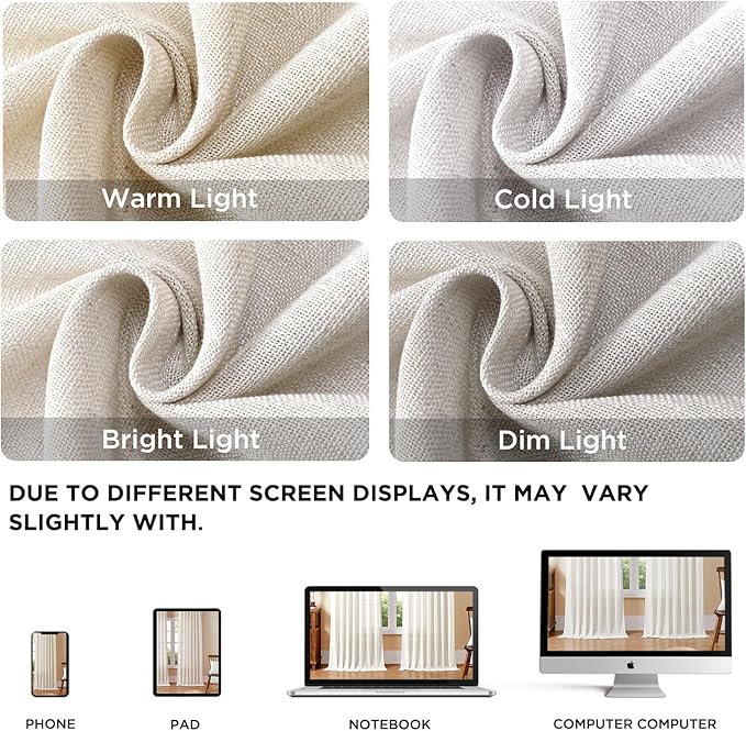 Joydeco Linen Curtains 72 Inch Length 2 Panels Set for Living Room,Light Filtering Curtains 37 Inch Wide for Bedroom, Off-White Curtains with Back Tab & Rod Pockets (37x72 inch, Off-White)-Ruum Studio Home