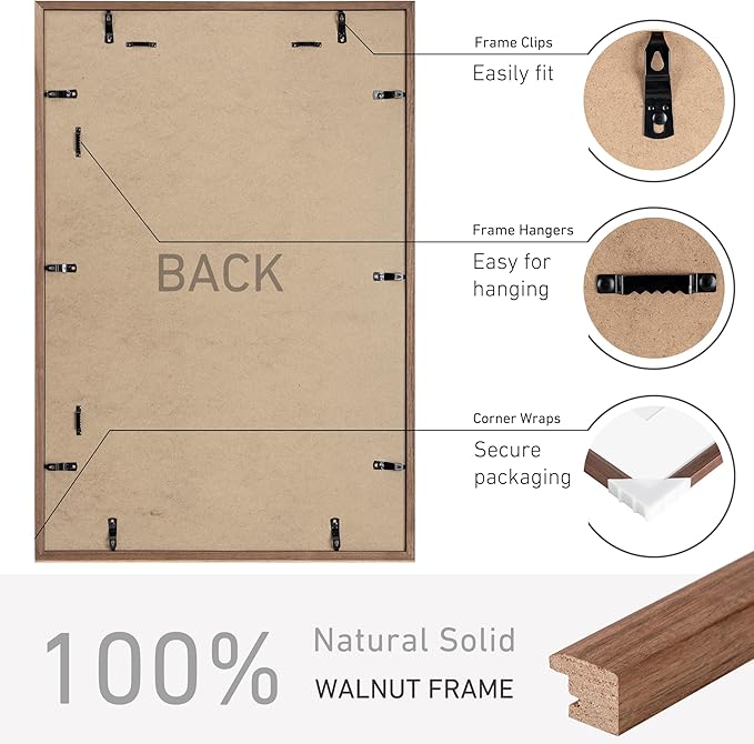 20x30 Poster Frame Set of 2 Natural Solid Walnut Photo Frames with 16x24 Removable Mat Wall Hanging Large Handcrafted Frame with HD Plexiglass Wall and Tabletop Display Large Picture Frame-Ruum Studio Home