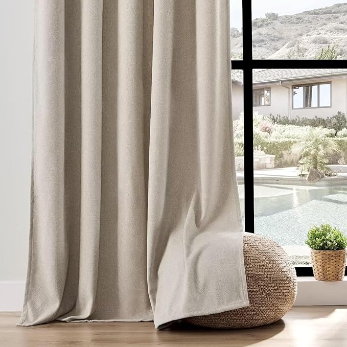 Joydeco Faux Linen Curtains 72 Inch Length 2 Panels Set, Light Filtering Curtains for Bedroom, 52 Inches Wide Living Room Drapes with Rod Pockets (52x72 inch, Birch)-Ruum Studio Home