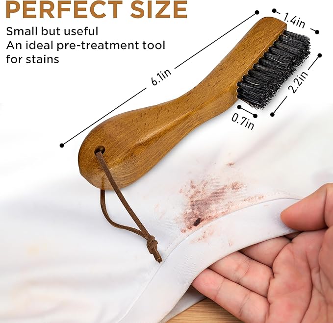TAKAVU Stain Brush, Laundry Brush for Stain Removal, Natural Black Boar Bristle Cleaning Brush with Ergonomic Handle, Suitable for Delicate Fabrics Without Damage, Perfect Laundry, Shoes, Boots, Home-Ruum Studio Home