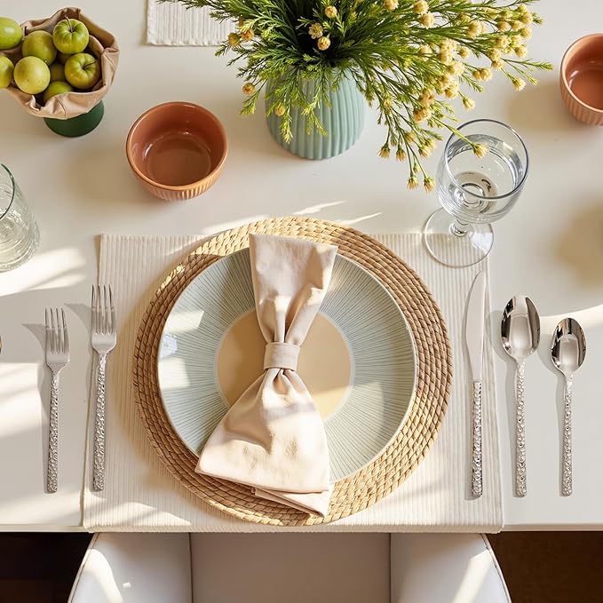 KINGSTONE 30 Piece Hammered Silverware Set, 18/10 Stainless Steel Flatware Set for 6, Cutlery Set for Home, Party, Wedding, Mirror Polished Dishwasher Safe-Ruum Studio Home