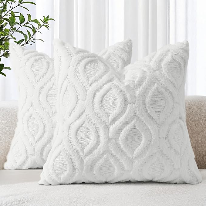 decorUhome Throw Pillow Covers 26x26 Inch Set of 2, Soft Plush Decorative Faux Fur Cream Beige Solid Couch Pillow Covers, Accent Farmhouse Neutral Square Euro Pillow Cases for Sofa Bed Living Room-Ruum Studio Home