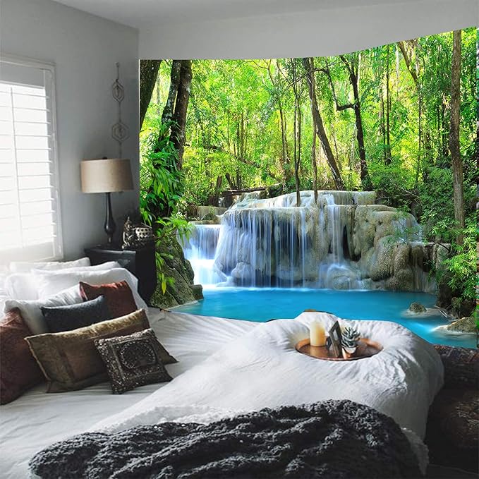 FENDROM Waterfall Tapestry Nature Stone River Forest Scenery Theme Print Landscape Jungle Wall Hanging for Living Room Party Beach Picnic Blankets Tablecloths Wall Decor-Ruum Studio Home