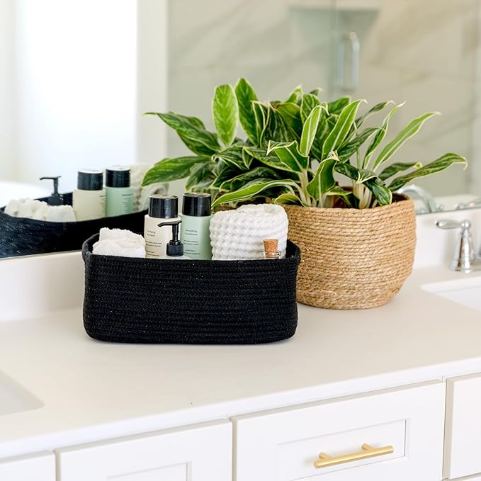 NaturalCozy 13.5”x8.5”x5.5” Rectangle Storage Baskets for Shelves 3 Pack | Cotton Rope Woven Small Baskets for Organizing | Small Storage Bins for Nursery, Bathroom, Closet, Shelf, Decorative-Ruum Studio Home