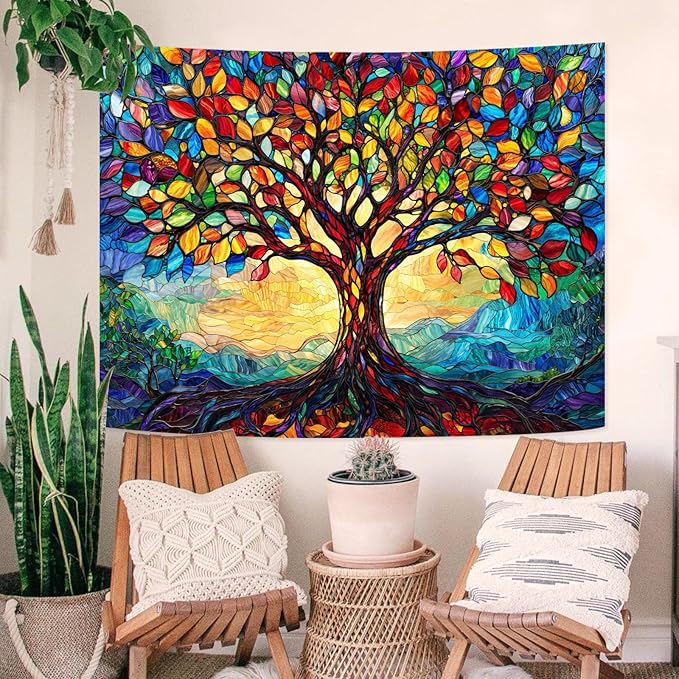Lunerfex Tree of Life Tapestry Stained Glass Tapestry Wall Decor Tapestries for Bedroom Art Tapestries Wall Hanging for Bedroom Living Room Glass-Tree-01 60"x80"-Ruum Studio Home