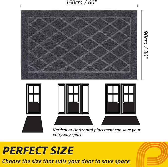 JSEI Dirt Trapper Door Mat 36"x60", Non-Slip Washable Entryway Mats, Dog Door Mat, Stain Resistant and Absorbent Floor Mats, Low Profile Welcome Mat for Front Back Door, Dark Grey-Ruum Studio Home