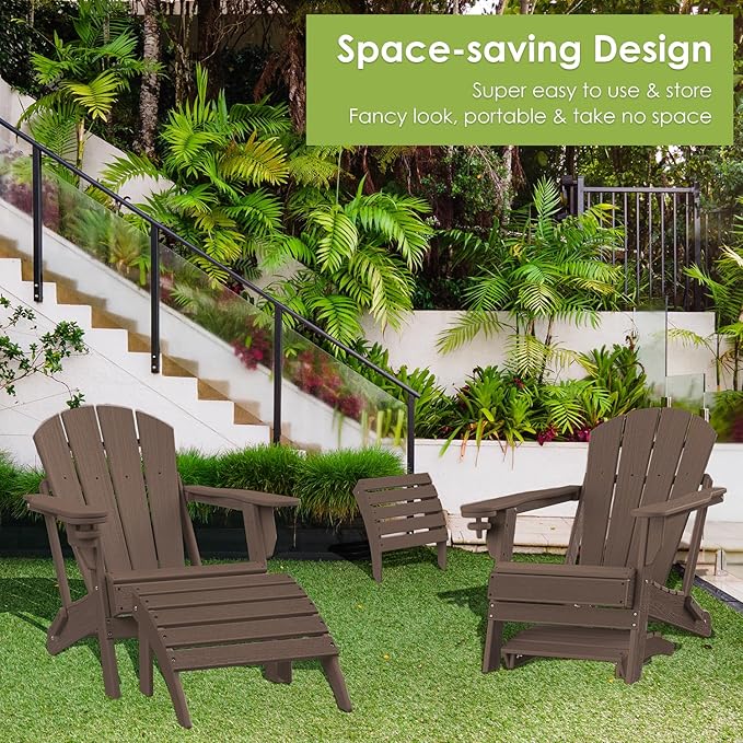 GREENVINES Adirondack-Ottoman | Wood Grain | Set of 2 | HDPE Plastic | Outdoor Footrest | All Weather | Foot Rest | Foot Stool | Dark Brown | for Adirondack Chair-Ruum Studio Home