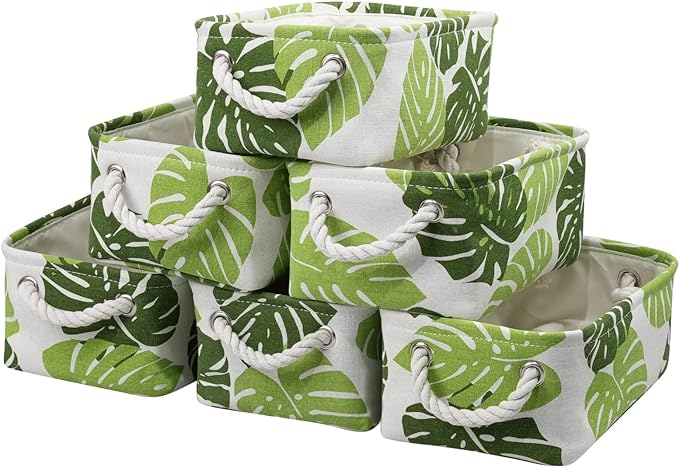 Storage Cubes, Storage Bins Baskets for Organizing 6 Pack for Organizing Toys, Clothes, Closet Baskets with Rope Handles for Nursery Home(White and Green,12"L×8"W×5"H)-Ruum Studio Home