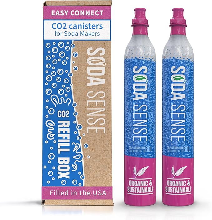 Soda Sense Easy Connect 60L CO2 Exchange Canister – 2 Pack, Replacement for Quick Connect Cylinder – Compatible with SodaStream PINK Snap-On Machines ONLY, Including ART, TERRA, ENSO & DUO-Ruum Studio Home