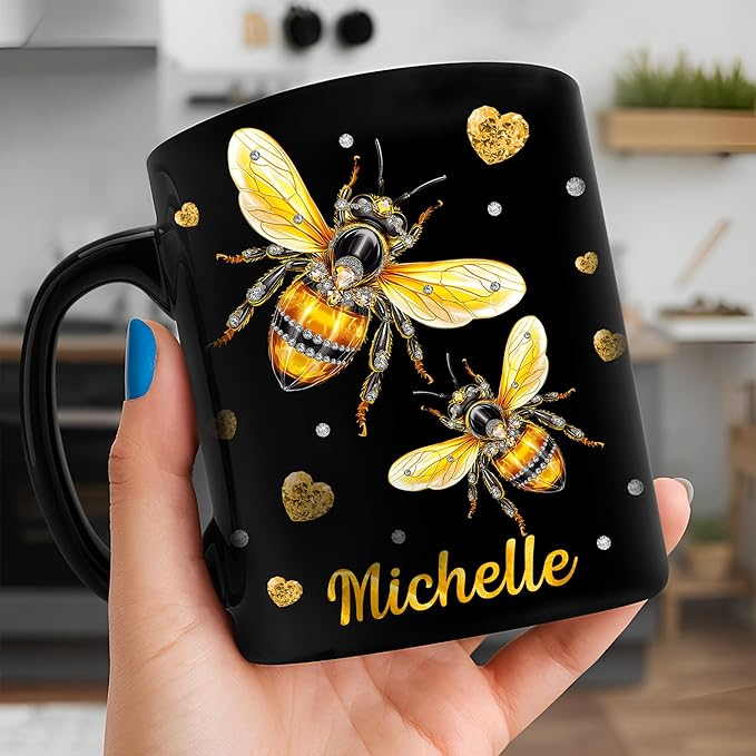 Hyturtle Personalized Jewelry Bee Mug - Bee Keeper Gifts For Women Lovers Teacher - Honey Gifts For Beekeeper Farmer On Birthday - Queen Honeycomb Decor - Custom Coffee Cup Ceramic Mug 11 Oz 15 Oz-Ruum Studio Home
