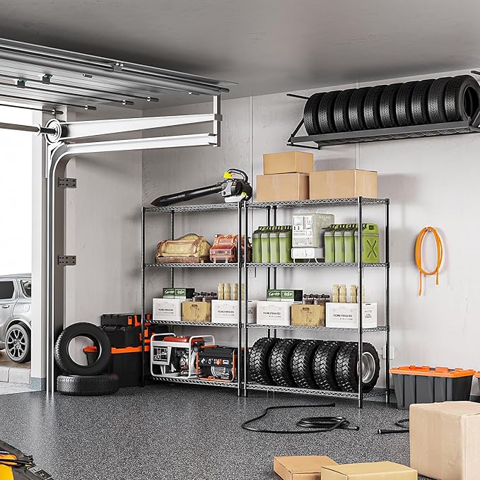 IZEUK 1400 LBS Garage Black Shelving Wide Storage Shelves 4 Tier Adjustable Heavy Duty Metal Wire Rack Standing Shelf Unit for Kitchen Office College Dorm Garage Warehouse 15.8" x 45.8"x 59.4"-Ruum Studio Home