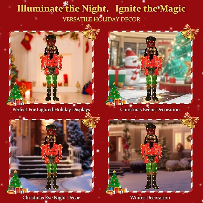 61Inch Nutcracker Christmas Decor Outdoor with LEDs 5 Feet Lighted Large Nutcracker Lighted Christmas Decorations Outdoor with Stakes & Zip Ties for Xmas Yard, Porch, Lawn-Ruum Studio Home