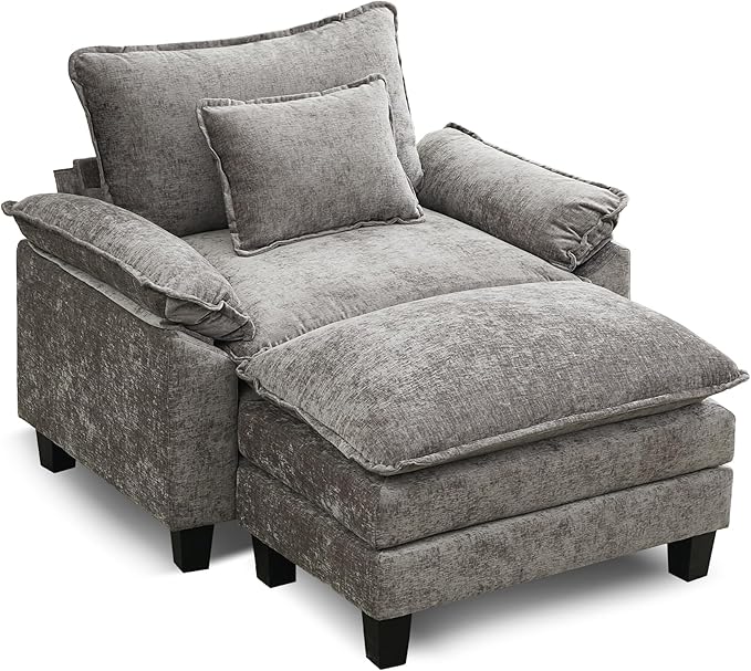 URRED Modular Sectional Sofa Comfy Cloud Couch, Modern Chenille Sofa Sleeper Deep Seat Couches with Ottoman/Pillows for Living Room (Gray, 53''- Ottoman)-Ruum Studio Home