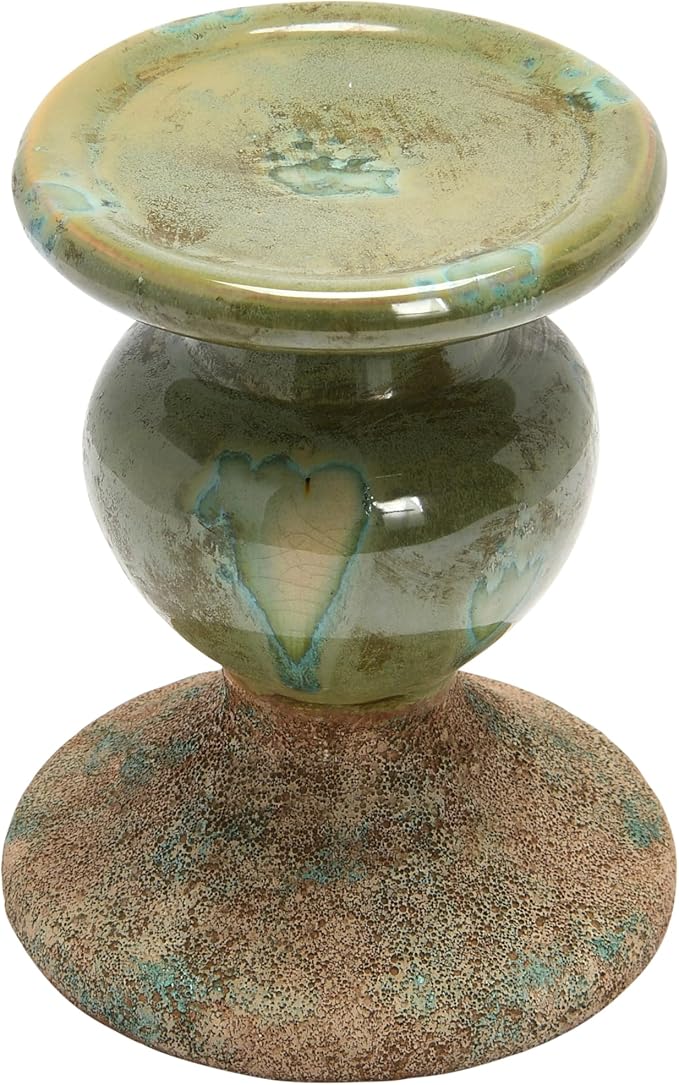 Creative Co-Op 2-Tone Sculptural Terracotta Pillar Candle Holder, Distressed Green-Ruum Studio Home