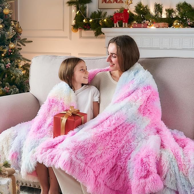 GONAAP Fuzzy Faux Fur Throw Blanket Tie-dye Rainbow Super Soft Cozy Plush Fuzzy Shaggy Blanket for Couch Sofa Bed (Tie-dye Rainbow, Throw(50"x60"))-Ruum Studio Home
