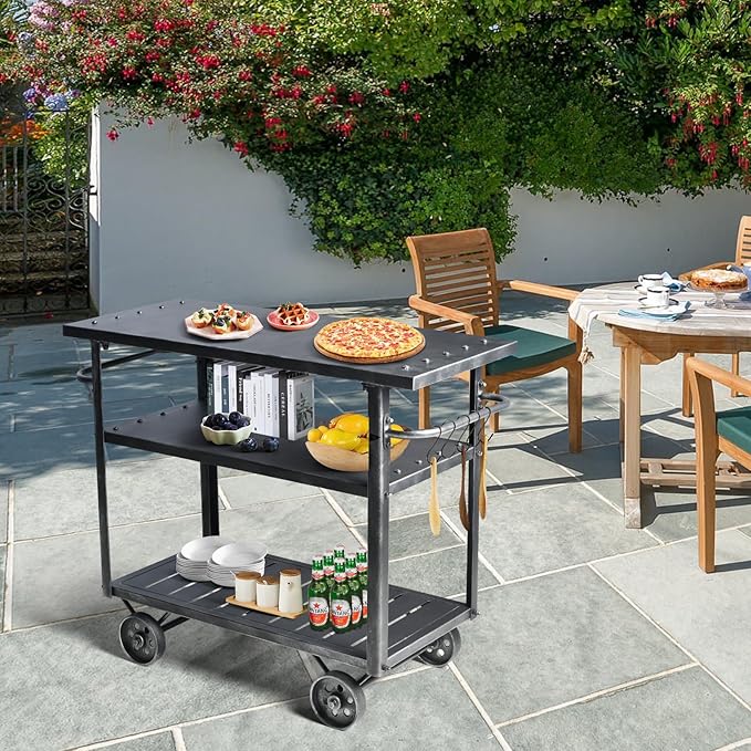 Diwhy Industrial 3 Tier Rolling Utility Storage Cart Wine Beverage, Metal Wine Rack with Wheels Kitchen Bar Dining Room Tea Wine, Serving Cart-Ruum Studio Home