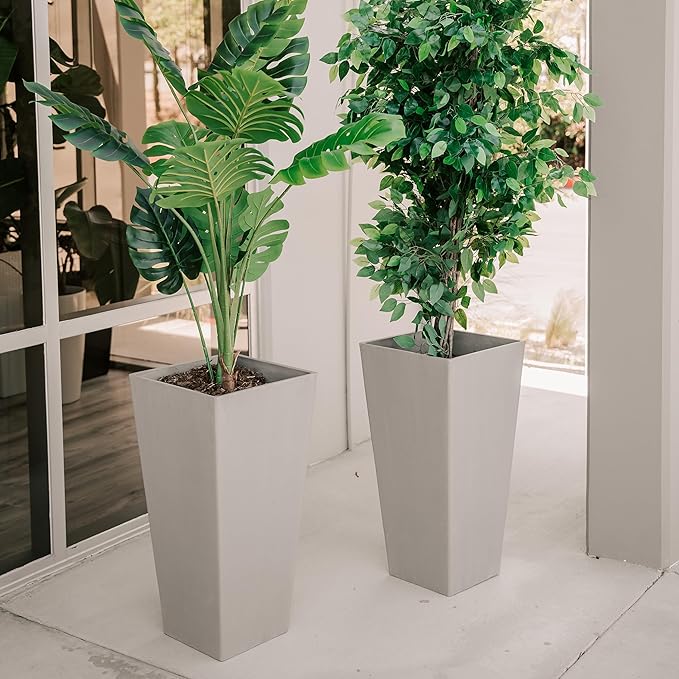 XBrand Modern 28-Inch Square Planter, Modern Tapered Planter Perfect for Indoor & Outdoor, Patio Décor, Set of 2-Ruum Studio Home