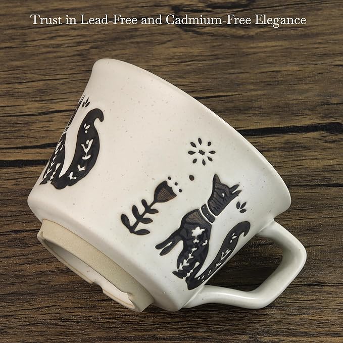 Ceramic Coffee Mug, 12 oz Novelty Unique Teacup with Large Handle, Stoneware Cup for Tea Mocha Latte Cappuccino Espresso (Fox)-Ruum Studio Home