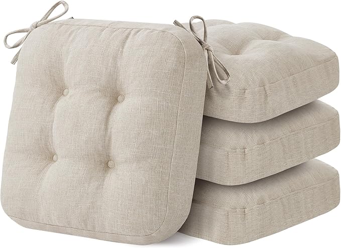 Chair Cushions, Memory Foam Dining Chair Cushions, Tufted Indoor Chair Pads, Set of 4, 16.5' x 16.5' x 3.5', Beige-Ruum Studio Home