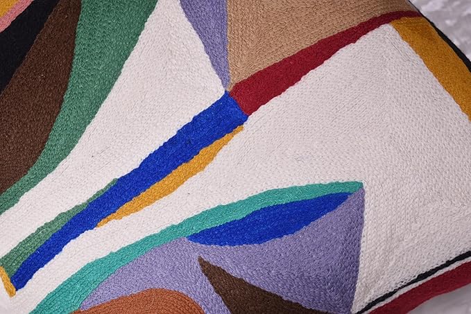Kandinsky Balancement Decorative Pillow Cover Abstract Toss Pillows Farmhouse Chair Cushion Contemporary Pillow Mid-Century Chair Cushions Hand Embroidered Pillow Wool Size 18x18-Ruum Studio Home