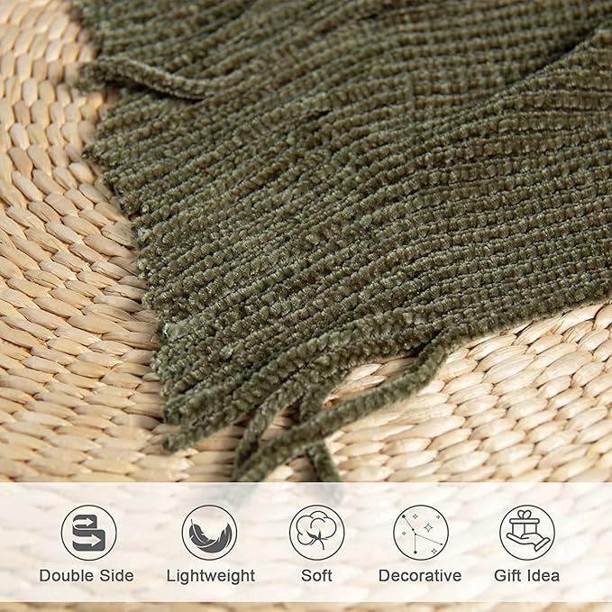lifein Throw Blanket for Couch, Soft Green Boho Decor Bed Throw,Cozy Knitted Chenille Farmhouse Lightweight Throw for Spring(Olive Green,50 * 60")-Ruum Studio Home
