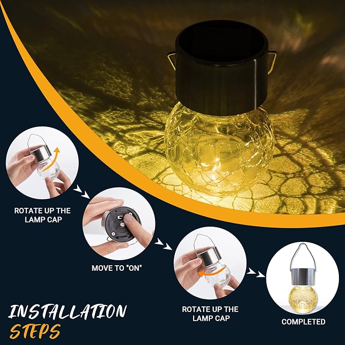 GIGALUMI 24 Pack Solar Outdoor Lights, Solar Hanging Lights for Christmas Decoration-Cracked Glass Solar Lights Outdoor Waterproof for Garden, Yard, Fence, Tree（Warm White）-Ruum Studio Home