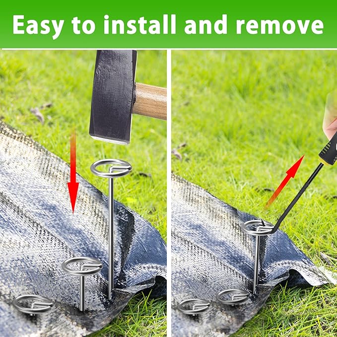 40 Pack Heavy Duty 8 Gauge Galvanized Landscape Fabric Pins, 6 Inch G-Shaped Round Top Weed Barrier Stakes for Garden, Erosion Control, Tent, Ground Cover (Silver)-Ruum Studio Home