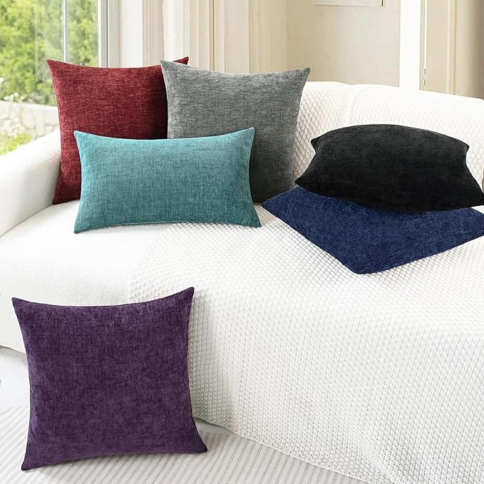 CaliTime Throw Pillow Covers Decorative 16 X 26 Inches Pack of 2 Cozy Chenille Cushion Cases for Couch Sofa Bed Living Room Home Black-Ruum Studio Home