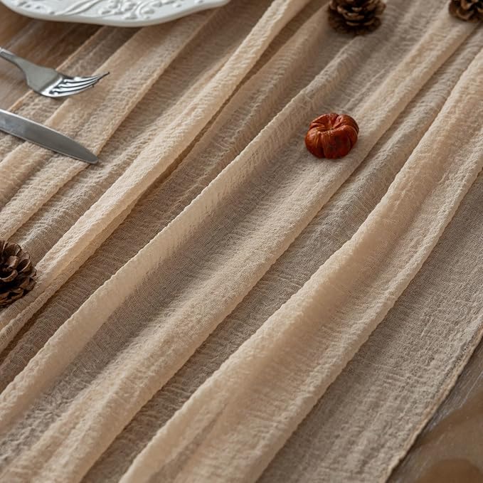 6pcs Deep Beige Cheesecloth Table Runner Rustic Boho Gauze 120 Inch 10 FT Cheese Cloth for Wedding Baby Shower Bridal Shower Birthday Party Long Sheer Home Decorations-Ruum Studio Home