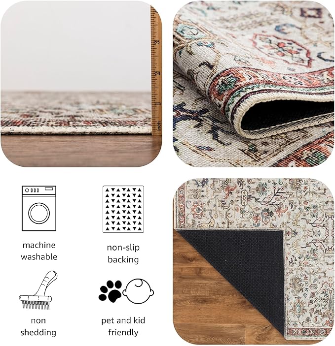 Keen Home Design 2x10 Rug - Machine Washable Runner Rug with Non-Slip Backing, Ideal for Hallway, Entryway, Kitchen, Laundry Room - Vintage, Easy Clean, Durable, Low Pile - (2'6" x 10')-Ruum Studio Home