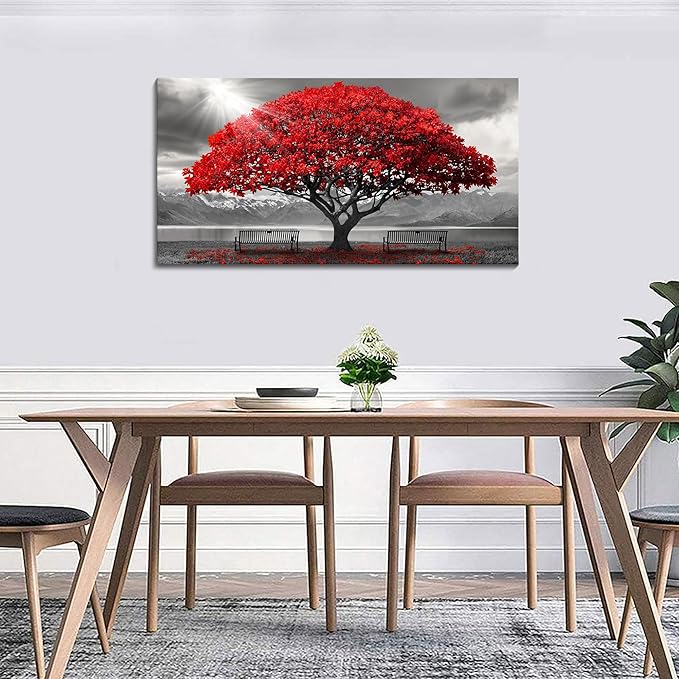 AJAZIKO Red Wall Art - Modern Framed Wall Art for Living Room - Red Tree Black and White Landscape Canvas Prints Posters & Prints for Home Office Bedroom Decorations - Large Wall Pictures 20×40IN-Ruum Studio Home