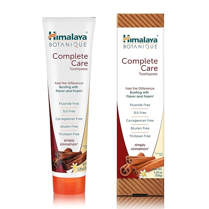 Himalaya Botanique Complete Care Toothpaste, Herbal, Cinnamon Flavor, Fights Plaque, Freshens Breath, Fluoride Free, No Artificial Flavors, SLS Free, Cruelty Free, Foaming, 5.29 Oz, 4 Pack-Ruum Studio Home